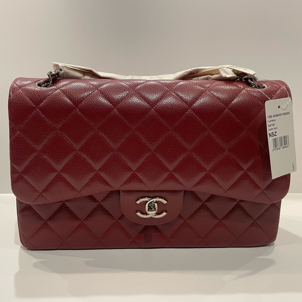 Chanel Classic Double Flap Bag in Caviar/Jumbo size/Dark Red